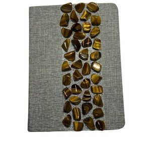 Handmade Gray Linen Lined Journal Notebook with Genuine Tiger's Eye Crystals 7"